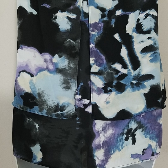 Tunic Tank top sleeveless flowy blue watercolor print beaded collar Layered - Picture 6 of 8